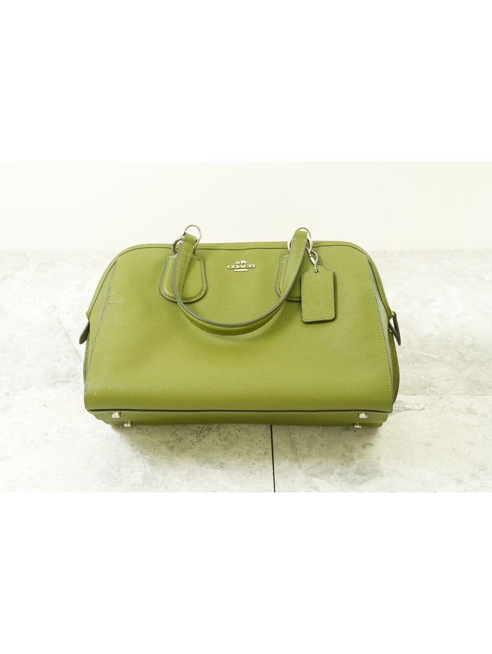 Coach Lillie Carryall 91493 Olive Green Crossgrain Leather Satchel Handbag COA